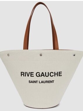 Saint Laurent YSL Rive Gauche Canvas Logo Leather Tote Shoulder Bag